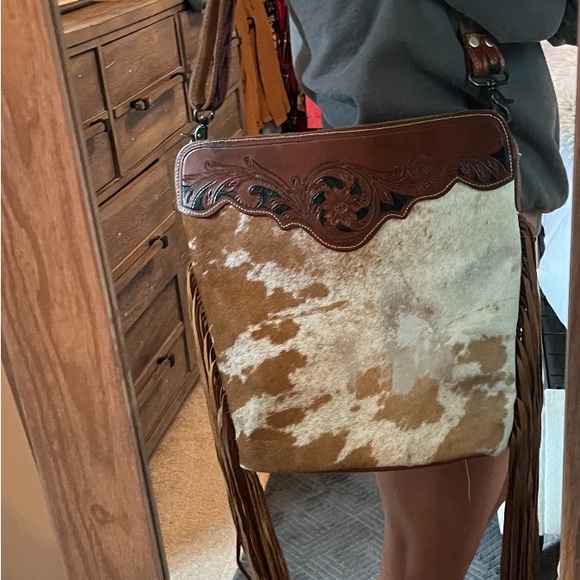Myra Bag  fringe cowhide leather extra large Crossbody/tote bag gorgeous - Picture 12 of 12